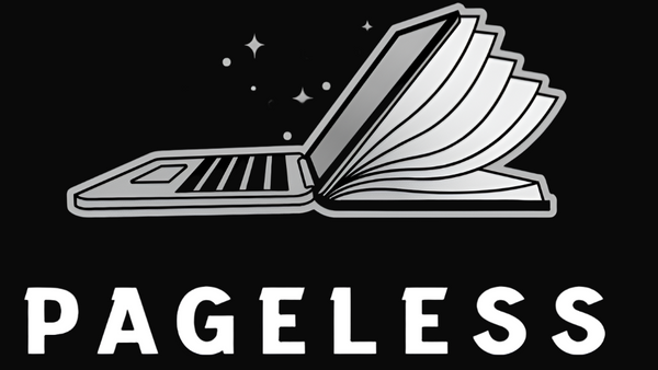 Logo of 'Pageless' with an open book design on a black background